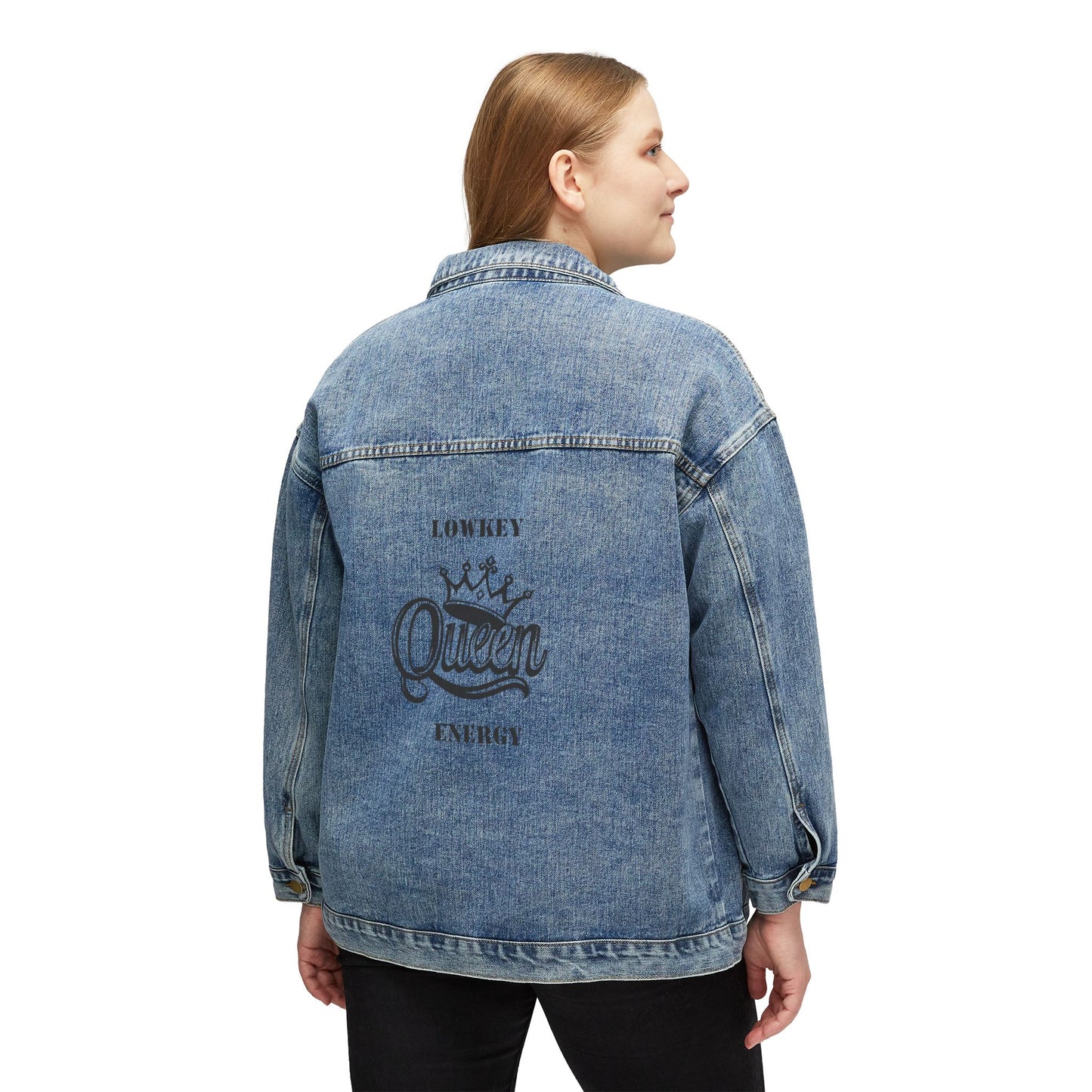 Lowkey Queen Energy-Crowned Denim Jacket