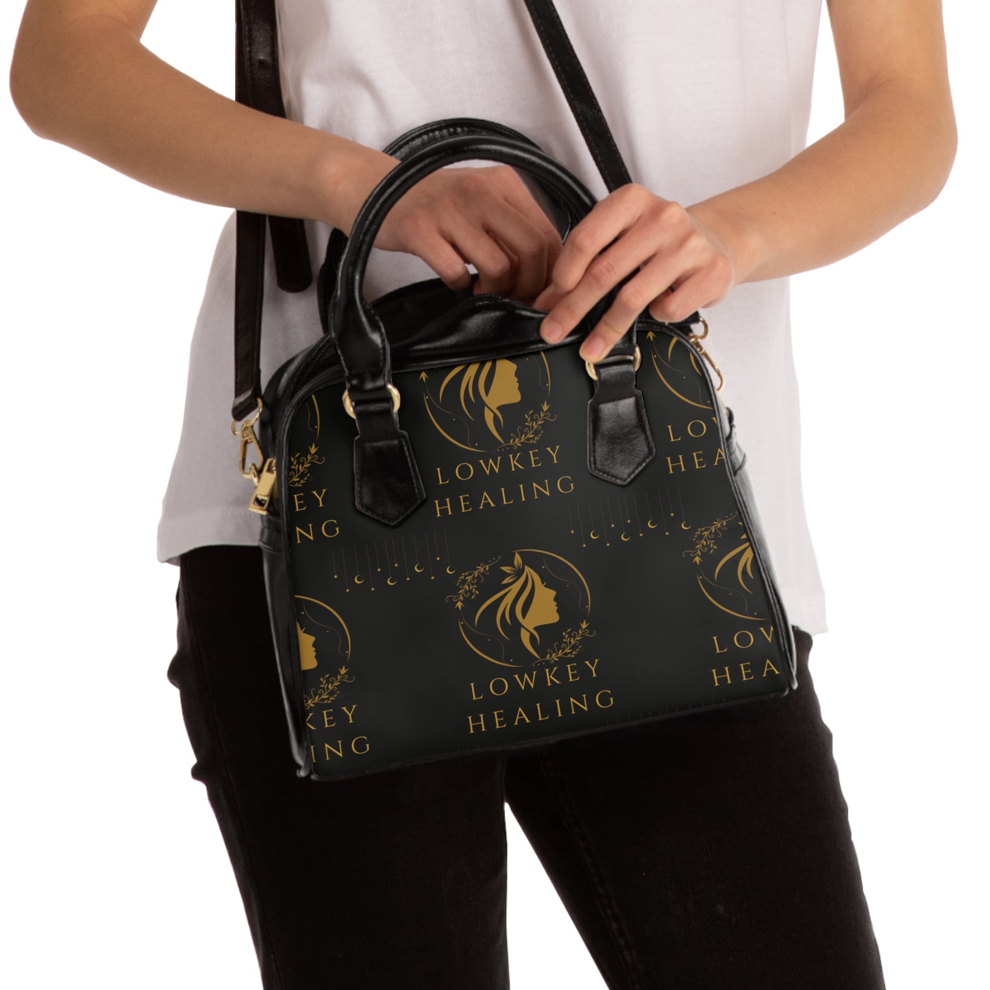 Lowkey Healing Signature Luxe Handbag- Black & Gold Purse