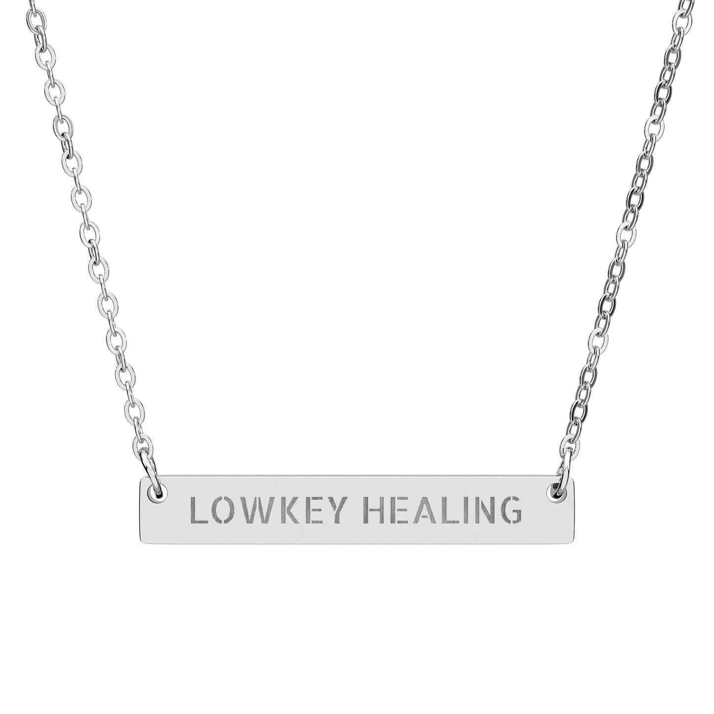 ENGRAVED "LOWKEY HEALING" BAR PENDANT