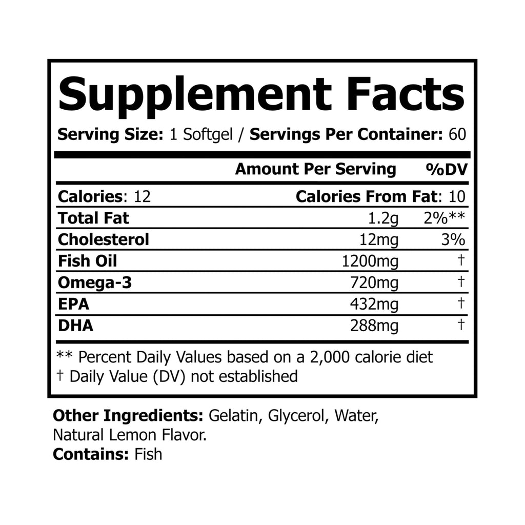 Lowkey Healing Omega- 3 Fish Oil Lemon Flavored Daily Wellness Support   (60 Soft gels)