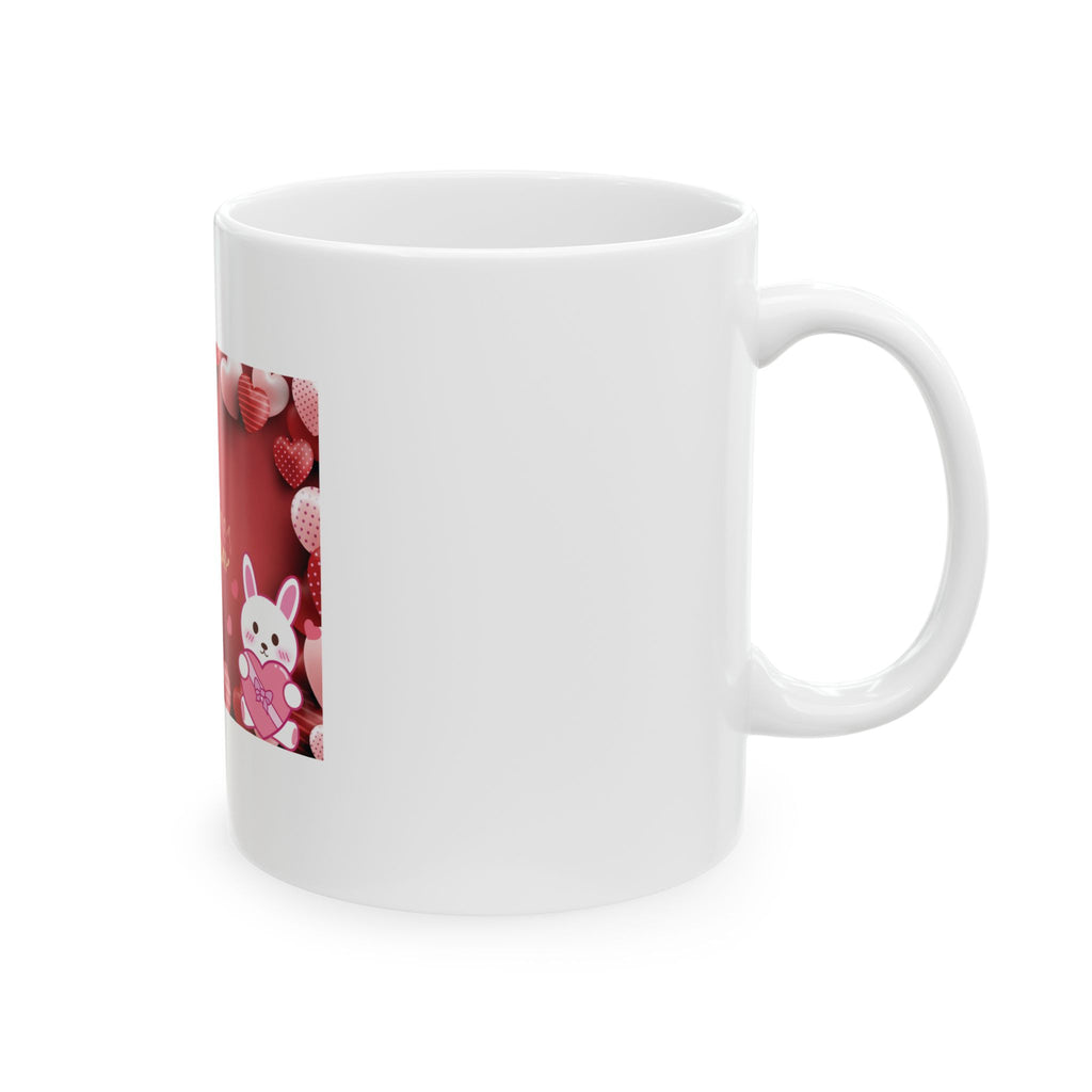 Happy Valentine's Day Bunny Love Bug- Cute Heart Design Ceramic Coffee Mug 15oz
