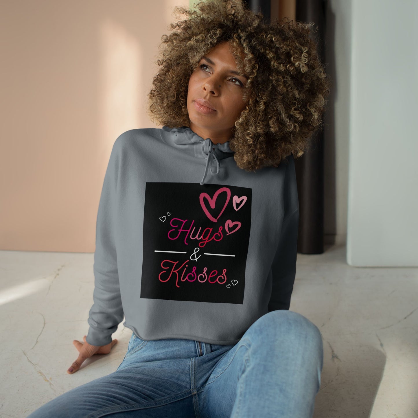 Lowkey Healing Crop Hoodie — Hugs & Kisses Graphic Cropped Sweatshirt