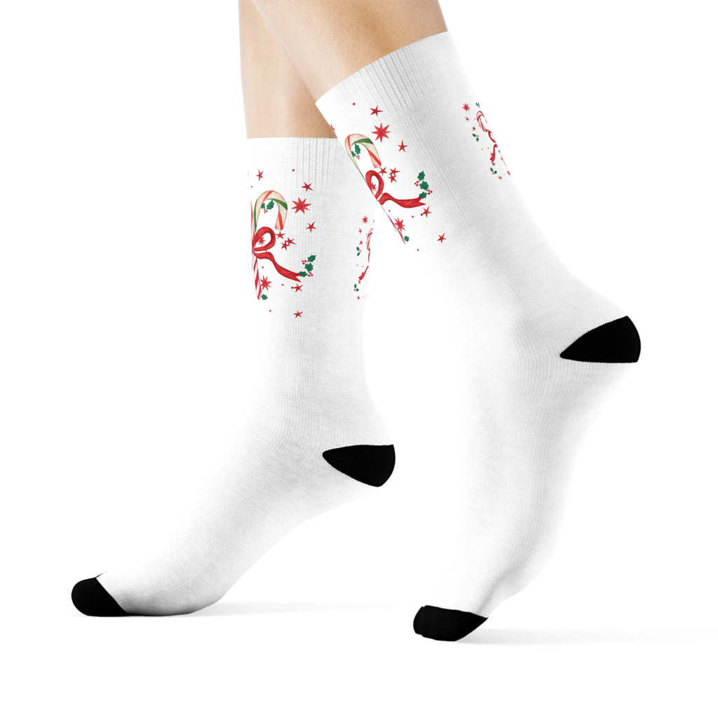 Candy Cane Christmas Socks- Cozy Holiday Crew Socks