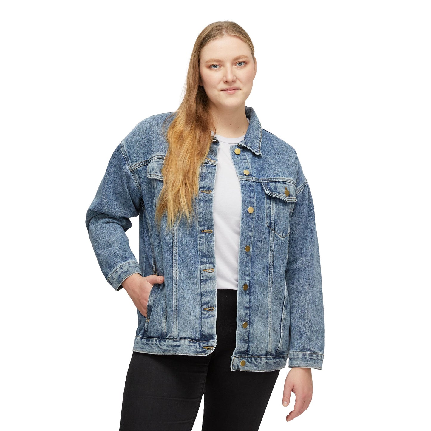 Lowkey Queen Energy-Crowned Denim Jacket