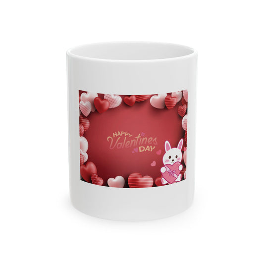 Happy Valentine's Day Bunny Love Bug- Cute Heart Design Ceramic Coffee Mug 15oz