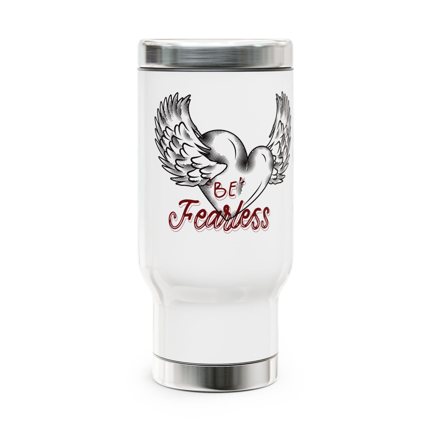 +"Be Fearless" Winged Heart Tumbler -14oz Stainless Steel With Handle
