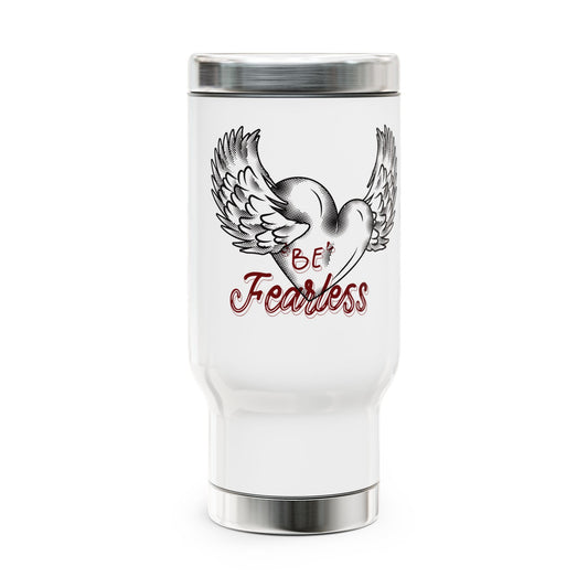+"Be Fearless" Winged Heart Tumbler -14oz Stainless Steel With Handle