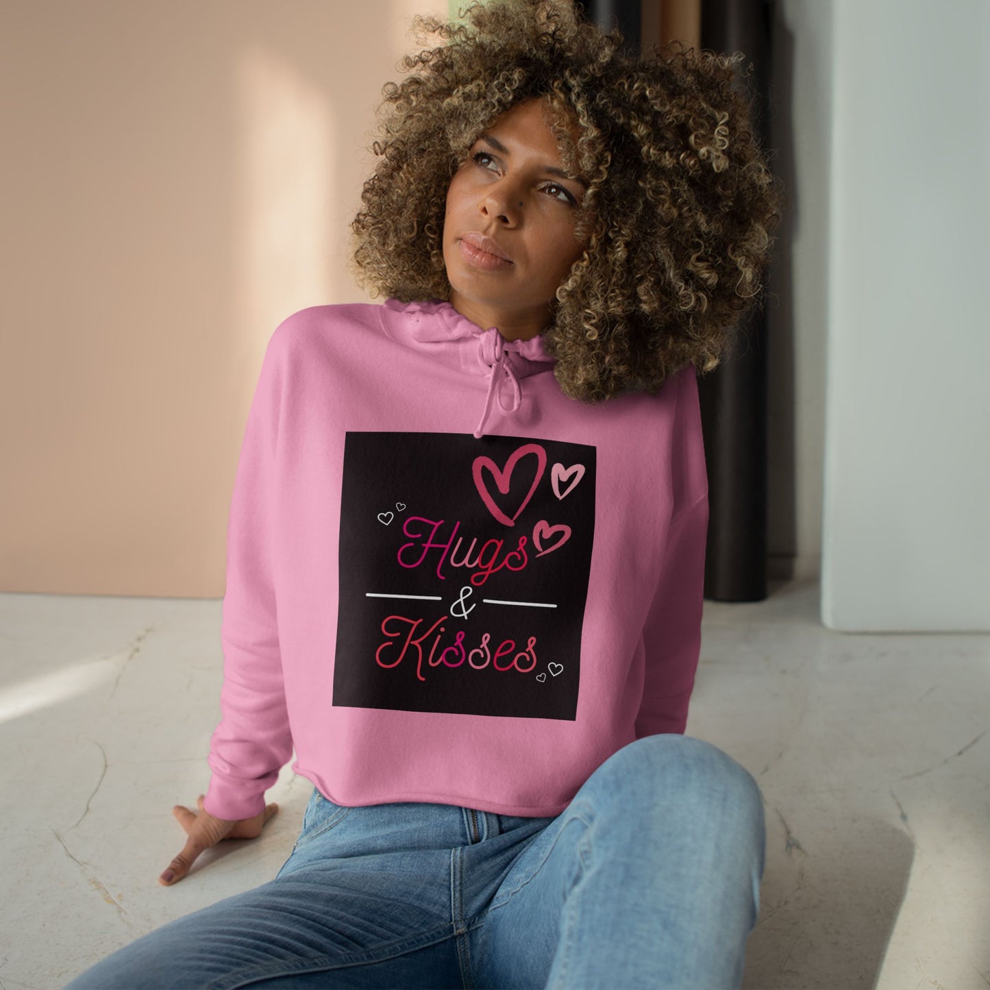 Lowkey Healing Crop Hoodie — Hugs & Kisses Graphic Cropped Sweatshirt