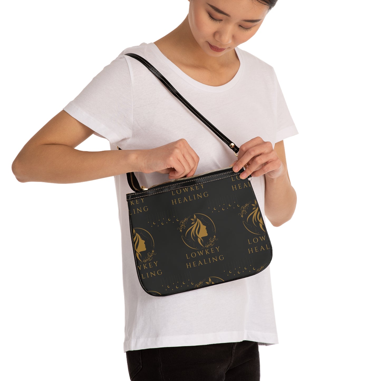 Lowkey Healing Signature Crossbody Bag- Black & Gold Everyday Essential Purse
