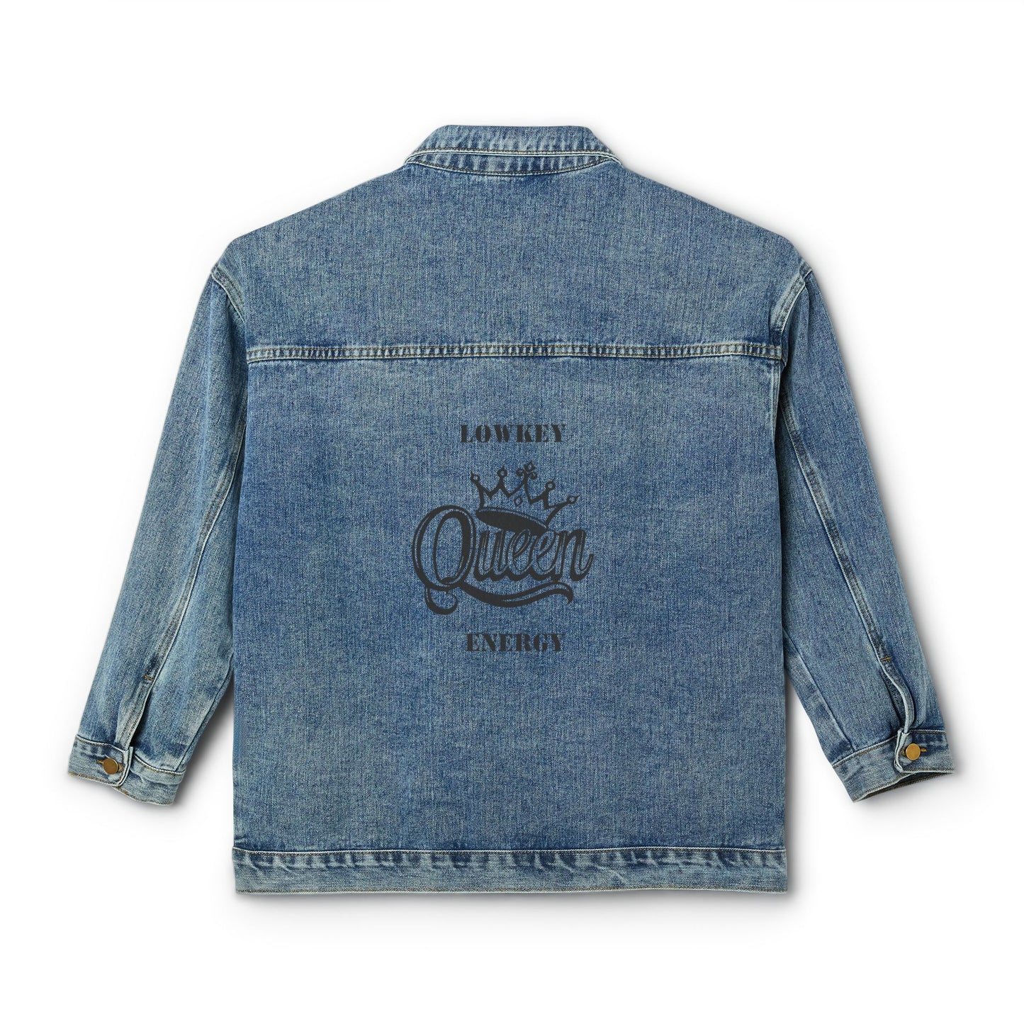 Lowkey Queen Energy-Crowned Denim Jacket