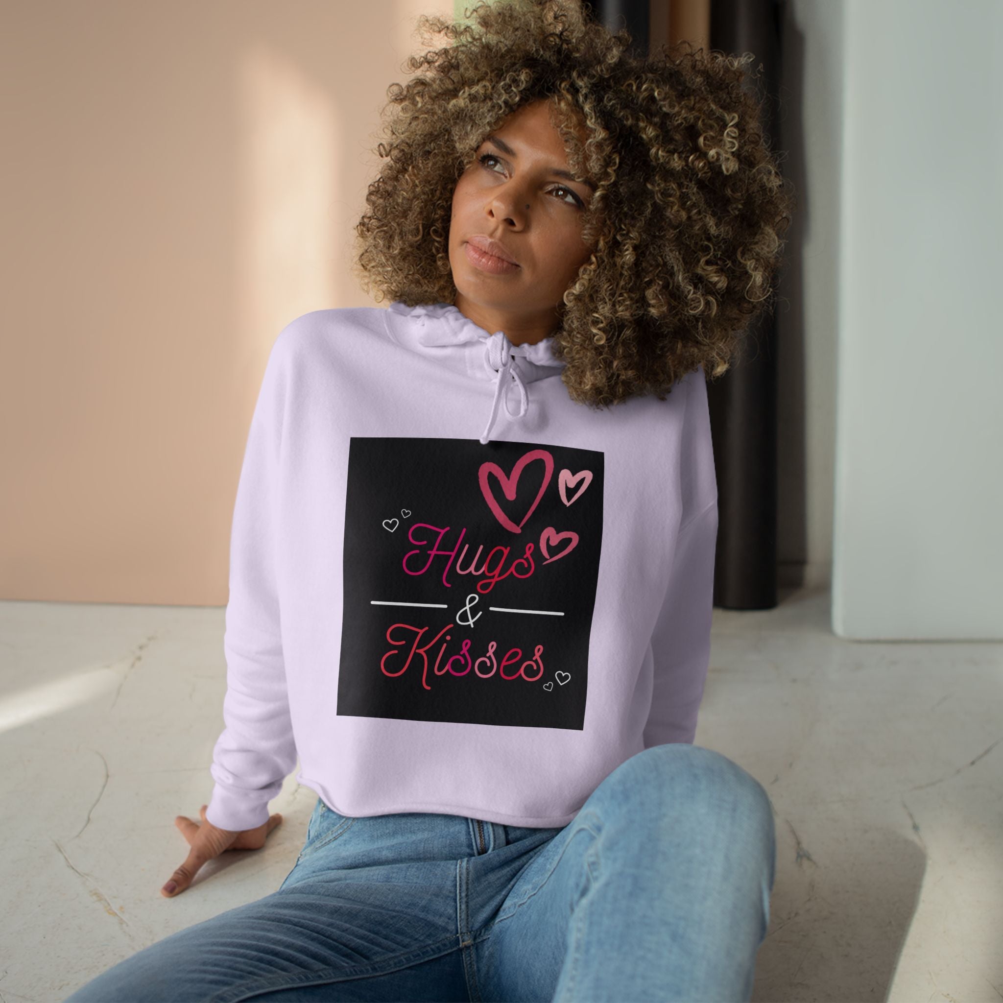 Lowkey Healing Crop Hoodie — Hugs & Kisses Graphic Cropped Sweatshirt