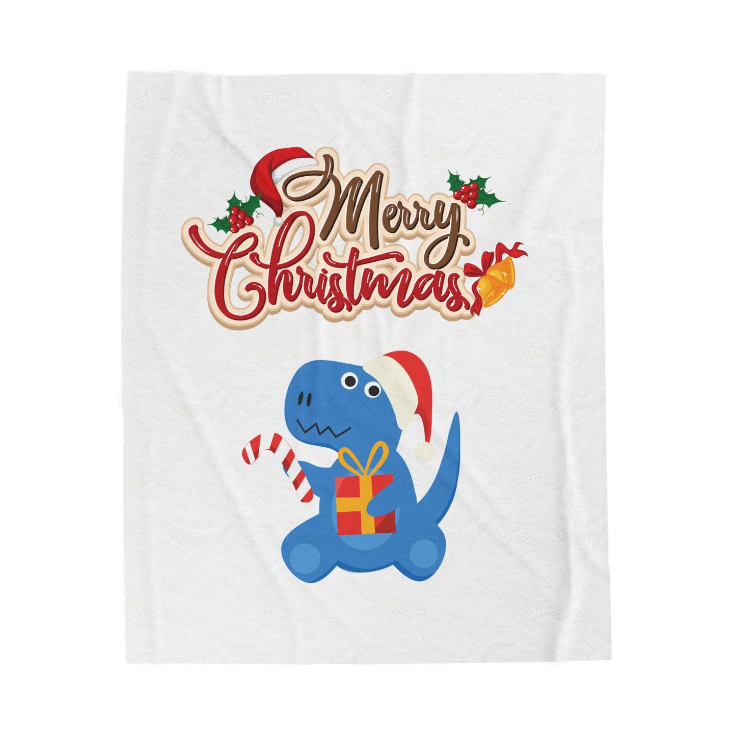Christmas Dinosaur Velveteen Plush Blanket — "Merry Christmas" Holiday Throw
