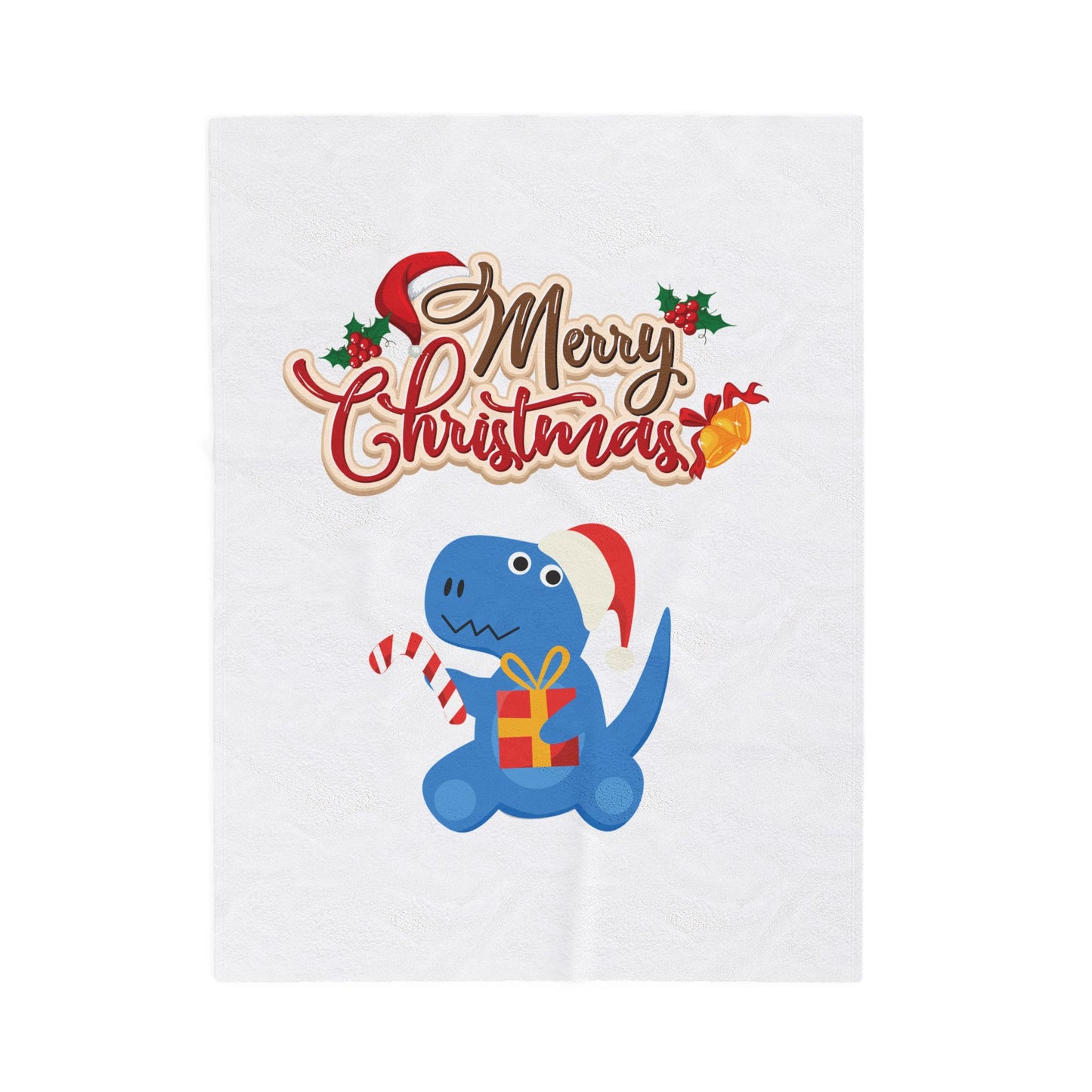 Christmas Dinosaur Velveteen Plush Blanket — "Merry Christmas" Holiday Throw