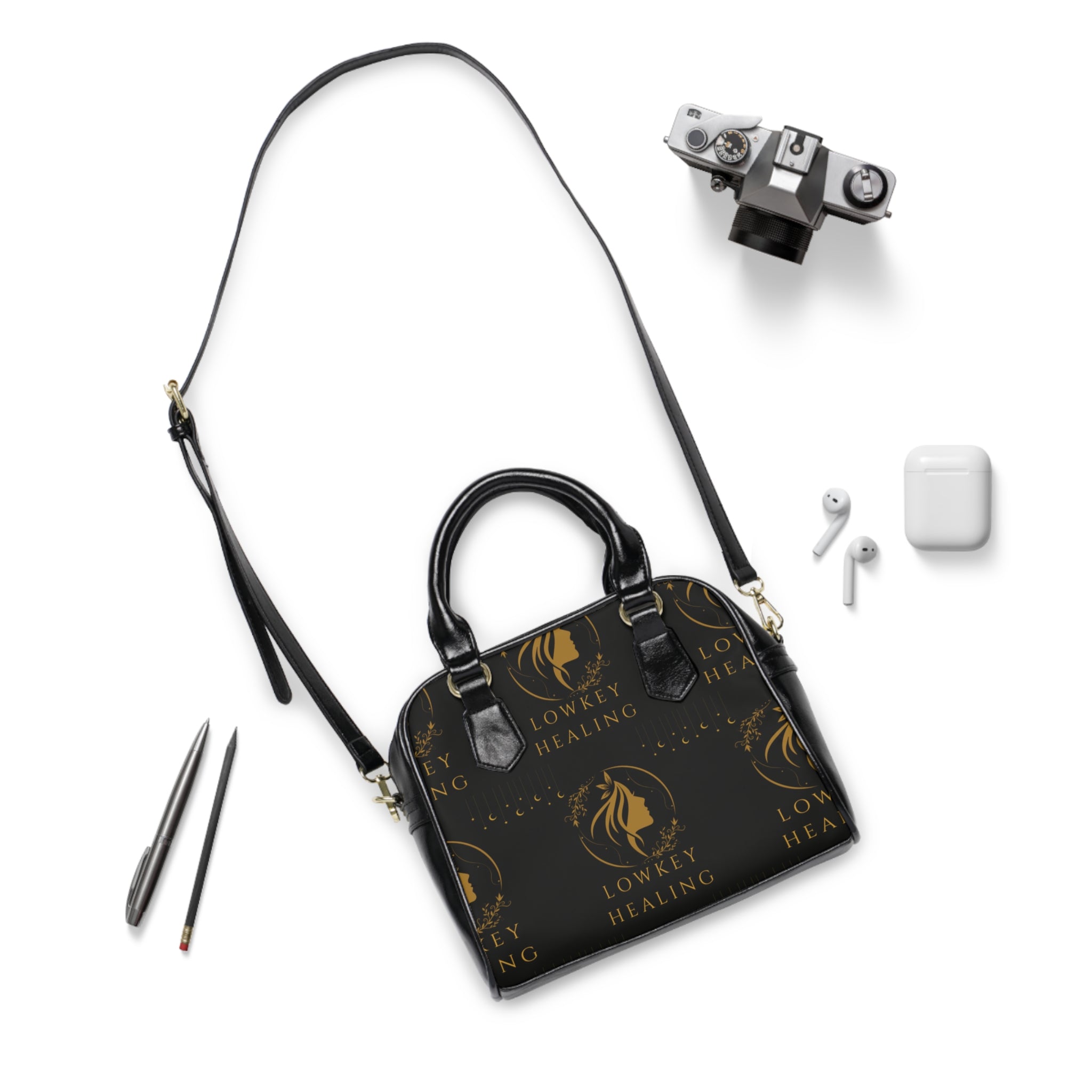Lowkey Healing Signature Luxe Handbag- Black & Gold Purse