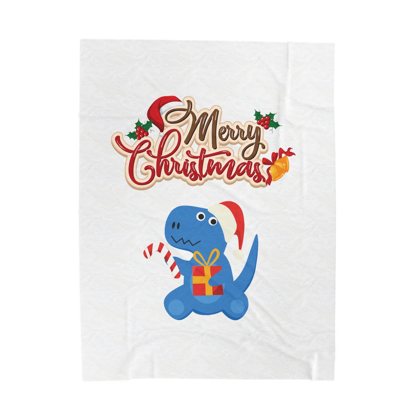 Christmas Dinosaur Velveteen Plush Blanket — "Merry Christmas" Holiday Throw