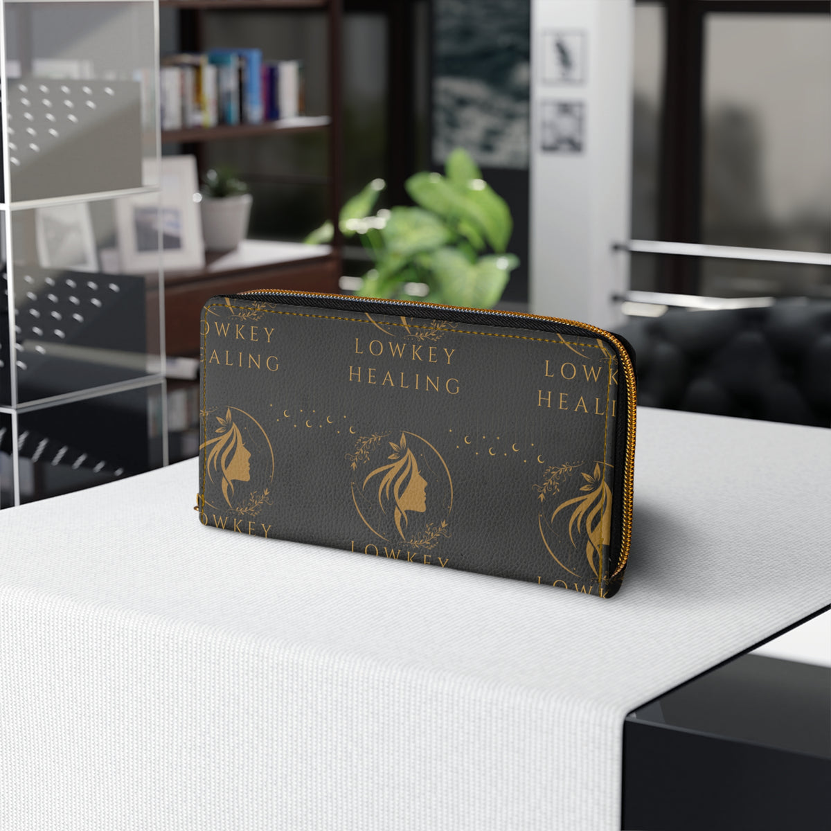 Lowkey Healing Signature Zip Wallet- Black & Gold luxe Everyday Organizer