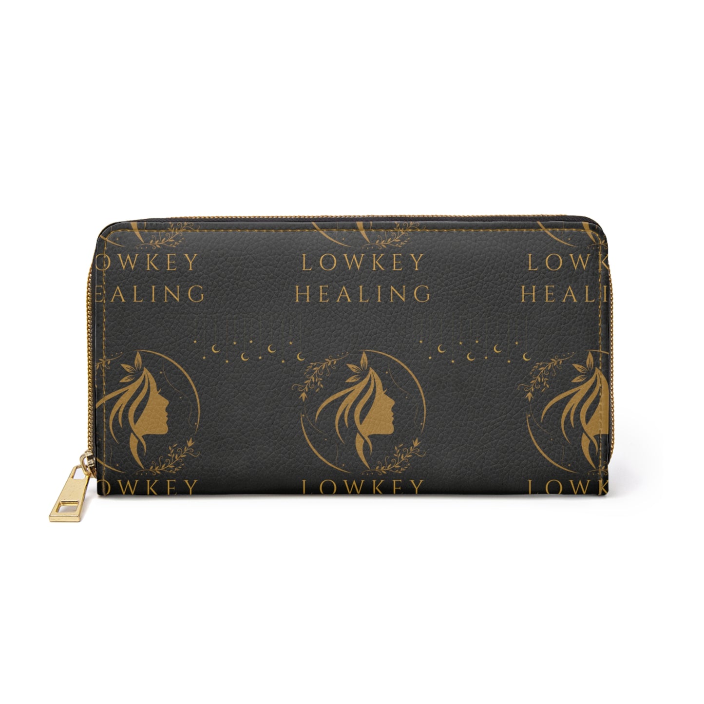 Lowkey Healing Signature Zip Wallet- Black & Gold luxe Everyday Organizer