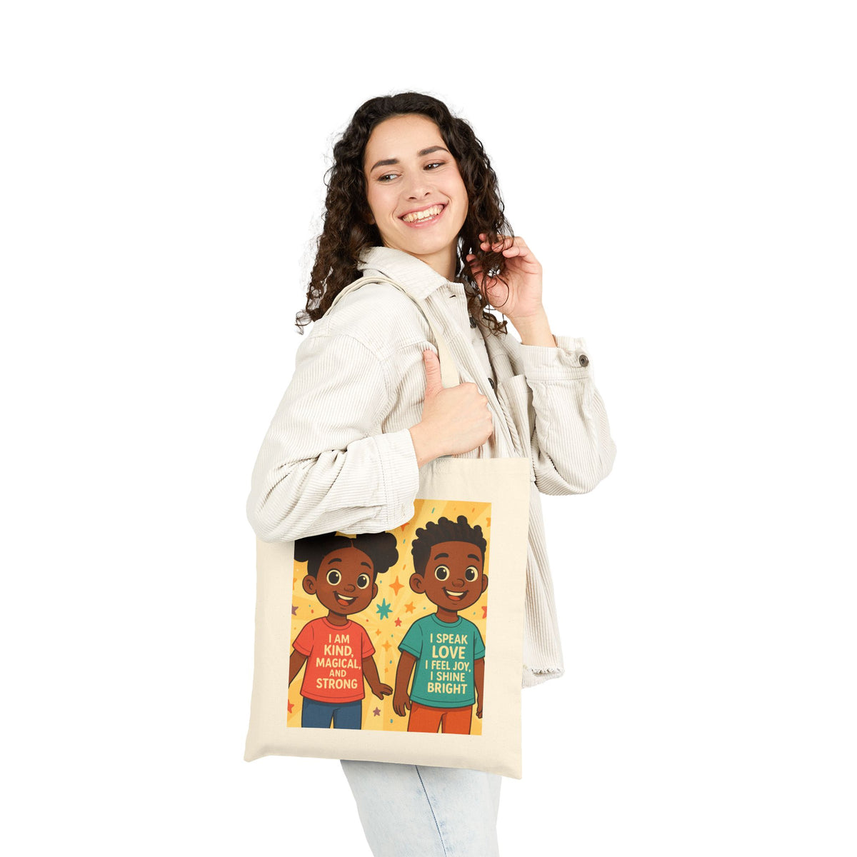 Inspirational Cotton Canvas Tote Bag for Positive Vibes, Eco-Friendly Carry All, Perfect Gift for Kids and Teens, Fun and Colorful Designs