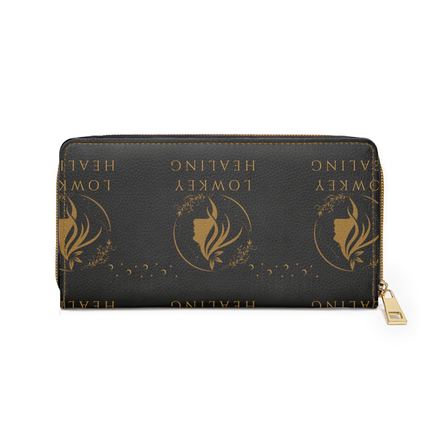 Lowkey Healing Signature Zip Wallet- Black & Gold luxe Everyday Organizer