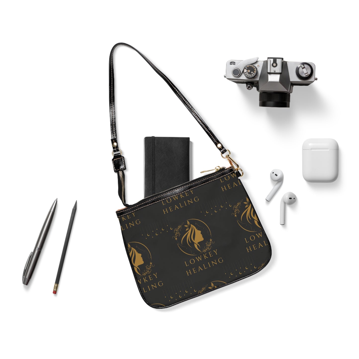 Lowkey Healing Signature Crossbody Bag- Black & Gold Everyday Essential Purse